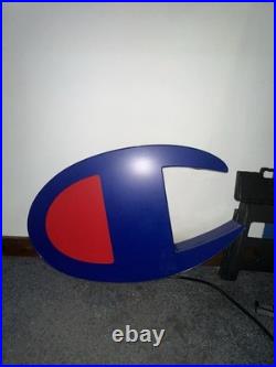 Champion C Logo Neon Sign Light Blue/Red Plastic 120V Vintage 1980s