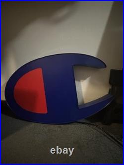 Champion C Logo Neon Sign Light Blue/Red Plastic 120V Vintage 1980s