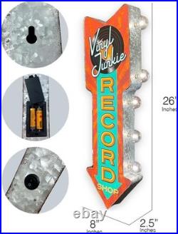 Chic Retro-Inspired Record Shop Marquee Sign Double-Sided LED Light 26x3 Chic Retro-Inspired Record Shop Marquee Sign Double-Sided LED Light 26x3