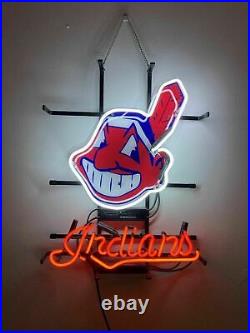 Cleveland Indians Wall Lamp Decor Bar Vintage Neon Sign Real Glass Bedroom