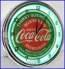 Coca Cola Logo Vintage Retro Old Style 15 inch Neon Light Wall Clock Sign Green