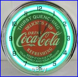 Coca Cola Wall Clock Retro Vintage Style Neon Advertising Sign Distressed 15