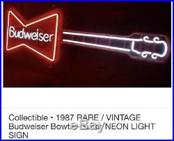 Collectible 1987 RARE / VINTAGE Budweiser Bowtie-Guitar NEON LIGHT SIGN