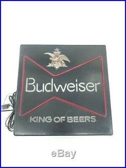 Collectible Vintage Budweiser Beer Bowtie Square Neon Light Sign WORKS! 18x18