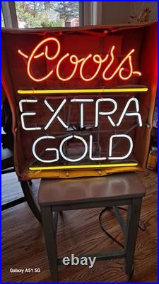 Coors Extra Gold, 3- COLOR, NEON SIGN, BAR Light, NOS / NIB, VINTAGE 1988