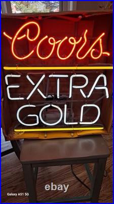 Coors Extra Gold, 3- COLOR, NEON SIGN, BAR Light, NOS / NIB, VINTAGE 1988