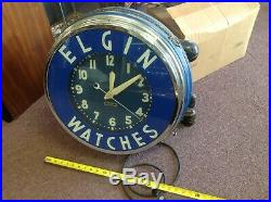ELGIN WATCHES NEON ADVERTISING CLOCK VINTAGE WORKS GREAT c1940s USA