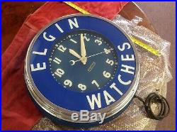 ELGIN WATCHES NEON ADVERTISING CLOCK VINTAGE WORKS GREAT c1940s USA
