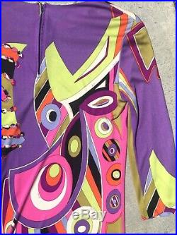 EMILIO PUCCI 60s Vintage Jersey Silk Signed Print Neon Graphic Saks Dress S M