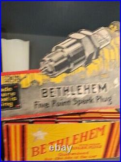 Early Bethlehem Spark Plugs NOS Display Original Gas Station Sign Includes Pl