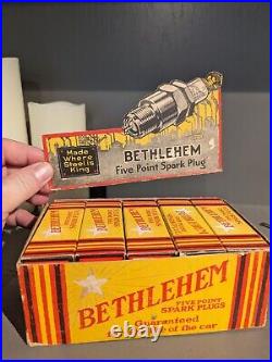 Early Bethlehem Spark Plugs NOS Display Original Gas Station Sign Includes Pl