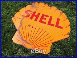 Early Vintage Shell Porcelain Gas Station Sign Oil 1930's Non Neon Double Sided