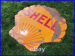 Early Vintage Shell Porcelain Gas Station Sign Oil 1930's Non Neon Double Sided