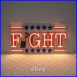 Fight LED Neon Sign 24x12 Light Man Cave Fight America Vintage Wall Decor