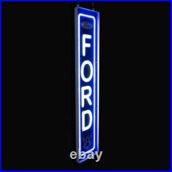Ford Vintage Logo Vertical Garage Wall Sign Blue Light Up LED Flex Neon 47 x 10