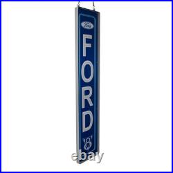 Ford Vintage Logo Vertical Garage Wall Sign Blue Light Up LED Flex Neon 47 x 10