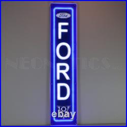 Ford Vintage Logo Vertical Garage Wall Sign Blue Light Up LED Flex Neon 47 x 10