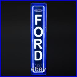 Ford Vintage Logo Vertical Garage Wall Sign Blue Light Up LED Flex Neon 47 x 10