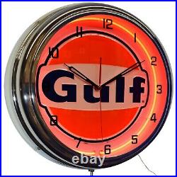Gulf Gas Oil Vintage Logo Sign Orange Neon Clock Man Cave Garage Decor (16)