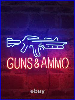 Guns Ammo Vintage Neon Sign Lamp Light Glass Wall Decor Shop Artwork 24x18