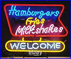 HAMBURGERS AND FRIES 24x20 Neon Light Sign For Shop Vintage Wall Decor