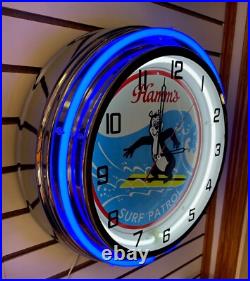 Hamm's Hamms Beer Vintage Surf Patrol Sign Large Metal 2 Ring Neon Clock Rare Hamm's Hamms Beer Vintage Surf Patrol Sign Large Metal 2 Ring Neon Clock Rare