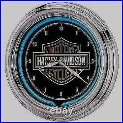 Harley Davidson Wall Clock Logo Neon Sign LED Retro Chrome Bar Pub Man Cave