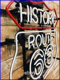 Historic ROUTE 66 Neon Sign Wall Shop Bar Custom Glass Vintage Style 16x13