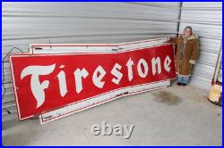Huge 12' Vintage 1950s Firestone Tires Neon Lighted Porcelain Metal Gas Oil Sign