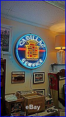 Huge CADILLAC NEON SIGN on the can Man Cave Vintage logo GM 36 made USA Retro