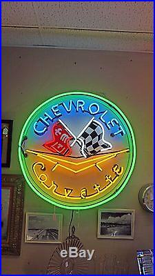 Huge CORVETTE NEON SIGN on the can Man Cave Vintage logo GM 36 made USA Retro