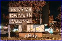Huge Historic Vintage Neon Sign Rockland Drive In Theatre 18' double sided resto