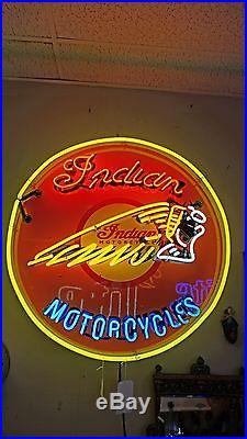 Huge INDIAN MOTORCYCLE NEON SIGN Man Cave Vintage logo 36 made USA on the can