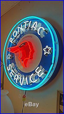 Huge PONTIAC NEON SIGN on the can Man Cave Vintage logo GM 36 made in USA Retro