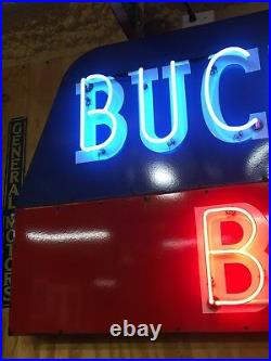 LARGE Vintage ORIGINAL Neon BUCKBOARD BEER Sign PORCELAIN Texas Bar Salloon RARE