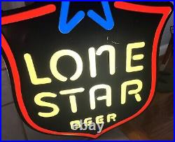 LONE STAR BEER Texas Vintage Red/White/Blue Shield Neon Hanging Lamp Bar Ad Sign