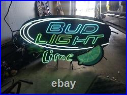 Large Bud Light Lime Neon Light Sign Lamp Beer Bar Man Cave Rare Vintage 31x24x6