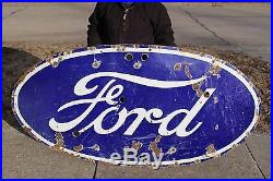 Large Vintage 1940's Ford Car Dealership Gas Oil 73 Porcelain Neon Metal Sign Large Vintage 1940's Ford Car Dealership Gas Oil 73 Porcelain Neon Metal Sign