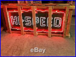 Large Vintage HI-SPEED GAS Double Sided 7 FOOT NEON Sign Hot RAT Rod Oil Car WOW