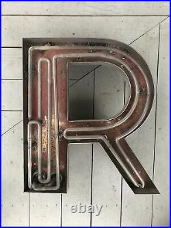 Large Vintage Neon Metal Letter R Greenpoint Brooklyn NY 1920s (20h x 17w)