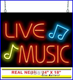 Live Music Neon Sign Jantec 24 x 18 Band Concert Jukebox Retro Vintage