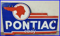 Lot of 2 Vintage Pontiac Neon & Pontiac Service Gas & Oil Porcelain Enamel Sign