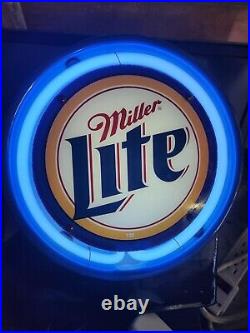 Miller Light Beer Cap Neon Sign 12x9 Vintage Made In USA