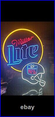 Miller Lite Beer Neon Electric Lighted Sign 26x36 rare vintage NFL football htf