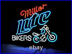Miller Lite Bikers Real Glass Neon Light Sign Vintage Garage Lamp