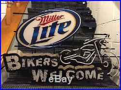 Miller Lite Bikers Welcome Neon Sign Vintage RARE