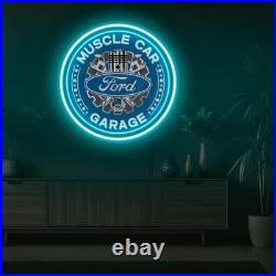 Muscle car Ford garage Logo Neon Sign 18x18 Light Car Garage Vintage Wall Deco