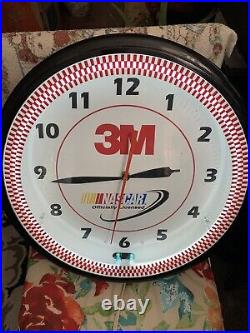 NEON LIGHT 3M NASCAR Vintage 20'' Dealer Large Electric Wall Clock Working