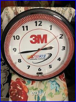 NEON LIGHT 3M NASCAR Vintage 20'' Dealer Large Electric Wall Clock Working