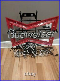 NEW NOS Budweiser Cold Kegs To Go Neon Beer Sign USA BOWTIE 25x20 VTG 1996
